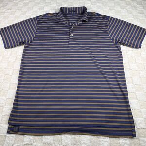Turtoleon Mens XL Polo Shirt Blue Gold Striped Short Sleeve Golf Athletic‎